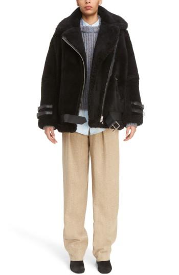 Women's Acne Studios Velocite Genuine Shearling Oversize Moto Jacket Us / 32 Eu - Black