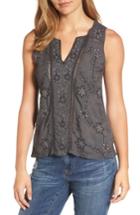 Women's Lucky Brand Beaded Embroidered Top - Black