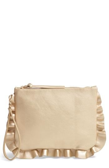 Sole Society Adelina Faux Leather Ruffle Clutch - Metallic