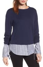Women's Caslon Woven Trim Layered Sweatshirt - Blue
