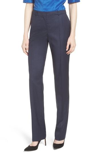 Women's Boss Tamea Dark Blue Wool Melange Trousers - Blue