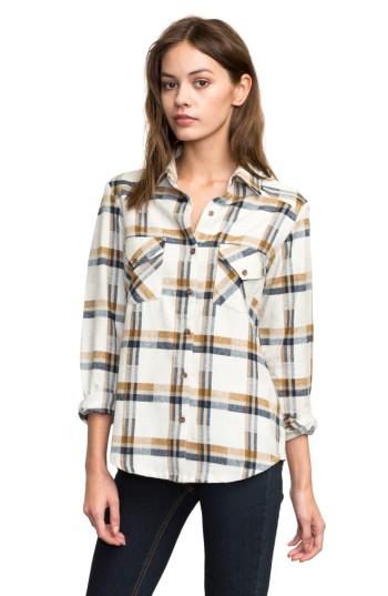 Women's Rvca Plaid Flannel Shirt - Grey