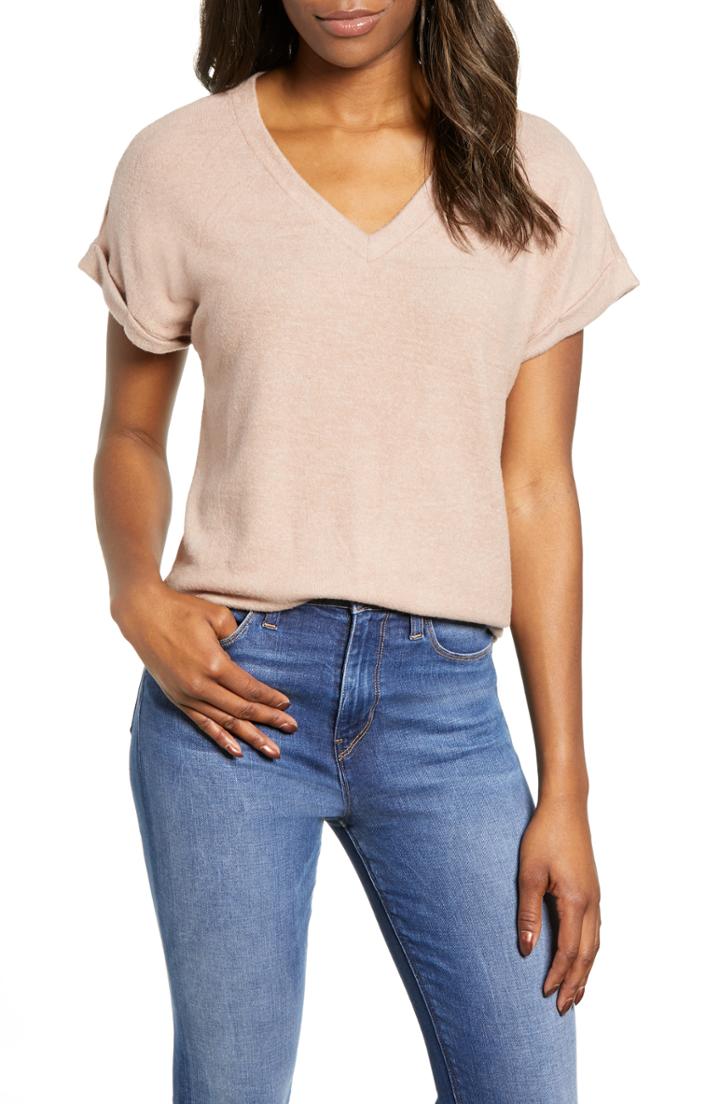 Women's Bobeau Cozy V-neck Tee - Beige