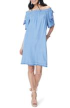 Women's Nydj Off The Shoulder Tassel Tie Chambray Dress - Blue