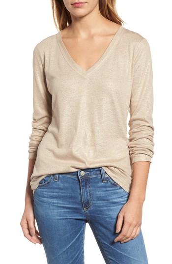Women's Caslon V-neck Shimmer Tee - Brown