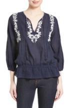 Women's Joie Embroidered Cotton Peasant Blouse - Blue