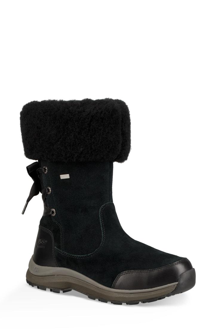 Women's Ugg Ingalls Faux Fur Cuff Waterproof Bootie .5 M - Black