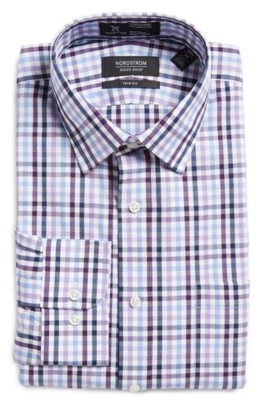 Men's Nordstrom Men's Shop Smartcare(tm) Trim Fit Check Dress Shirt 32/33 - Purple