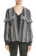 Women's St. John Collection Fringe Vertical Ombre Stripe Tweed Knit Jacket - Black