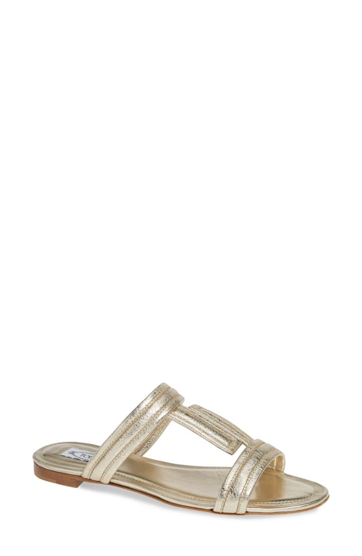 Women's Tod's Double T Slide Sandal Us / 39eu - Metallic
