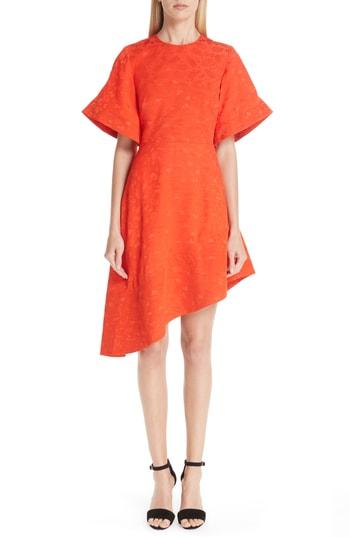 Women's Brandon Maxwell Asymmetrical Paisley Satin Jacquard Dress - Red