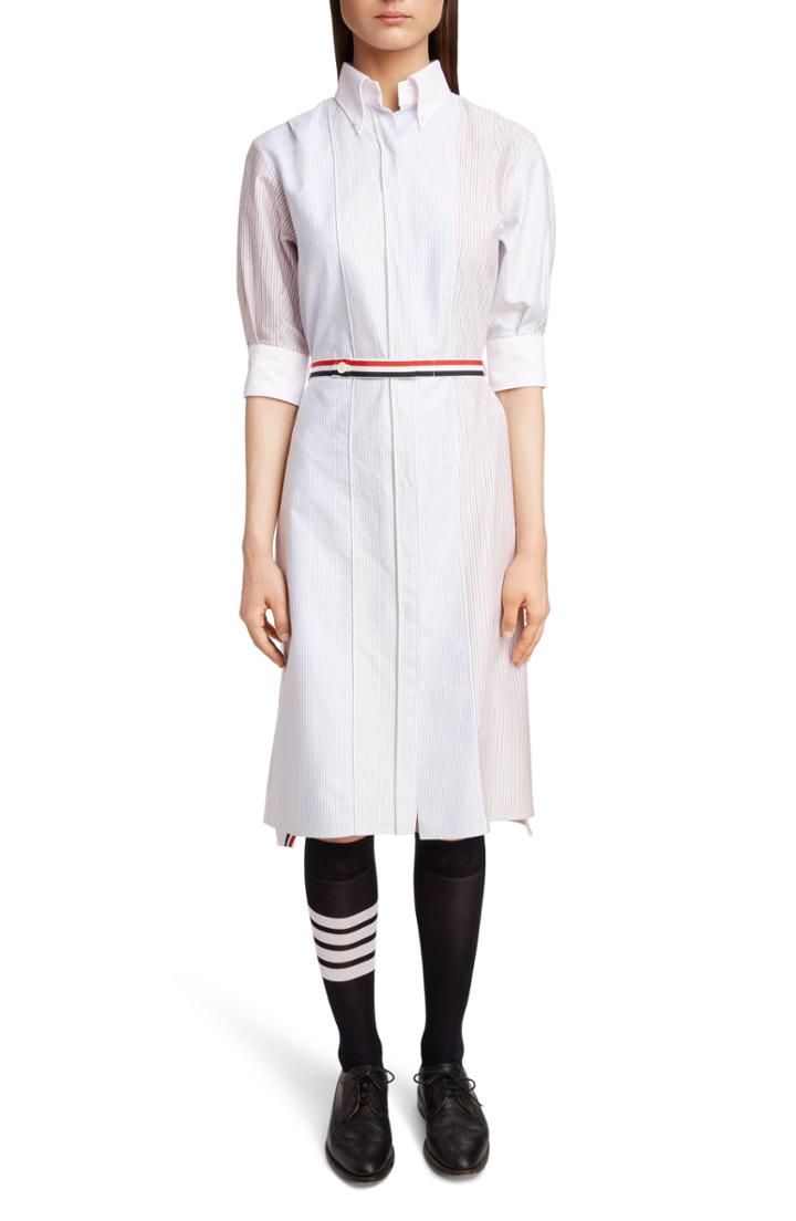 Women's Thom Browne Stripe Belt Oxford Shirtdress