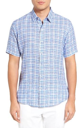 Men's Zachary Prell Bean Trim Fit Plaid Linen Sport Shirt