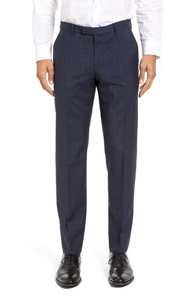 Men's Boss Leenon Flat Front Plaid Wool Trousers