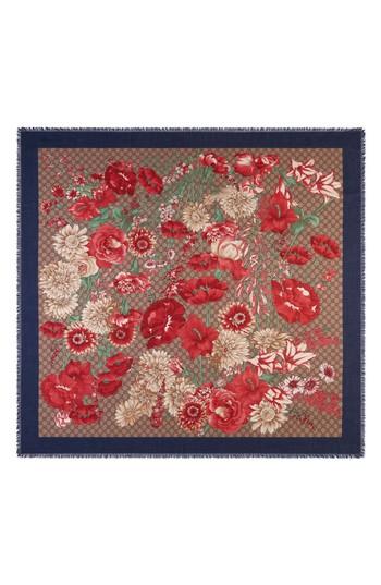 Women's Gucci Gg Supreme Spring Bouquet Modal & Silk Shawl, Size - Beige