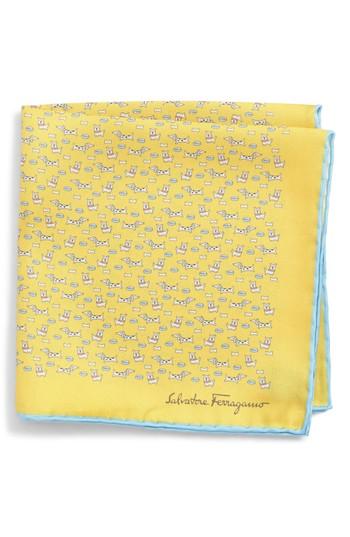 Men's Salvatore Ferragamo Edo Dog Silk Pocket Square, Size - Blue