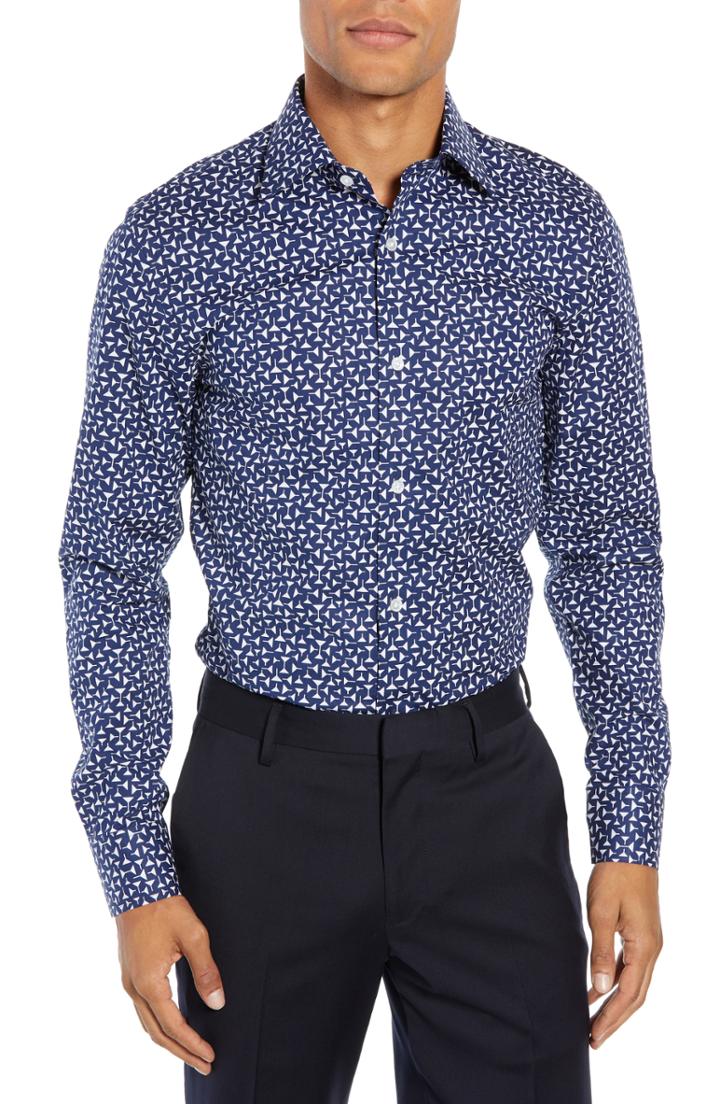 Men's Bonobos Martini Slim Fit Print Dress Shirt .5 - Blue