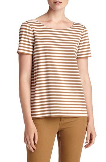 Women's Lafayette 148 New York Stripe Cotton Bateau Neck Tee