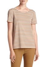 Women's Lafayette 148 New York Stripe Cotton Bateau Neck Tee