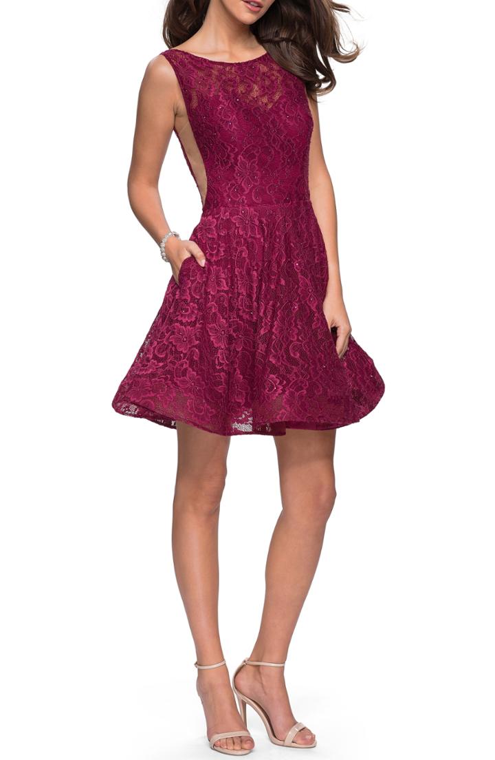 Women's La Femme Lace Fit & Flare Party Dress (similar To 16w-18w) - Burgundy