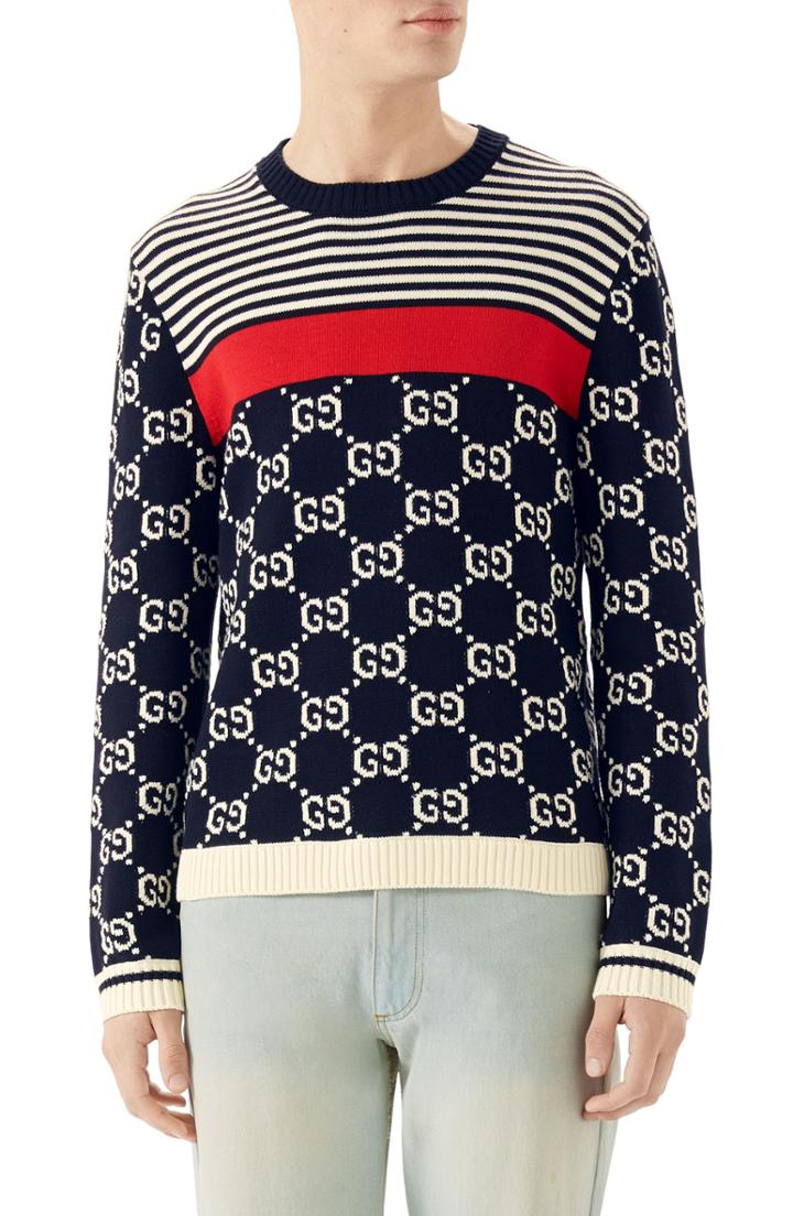 Men's Gucci Stripe & Double-g Crewneck Sweater