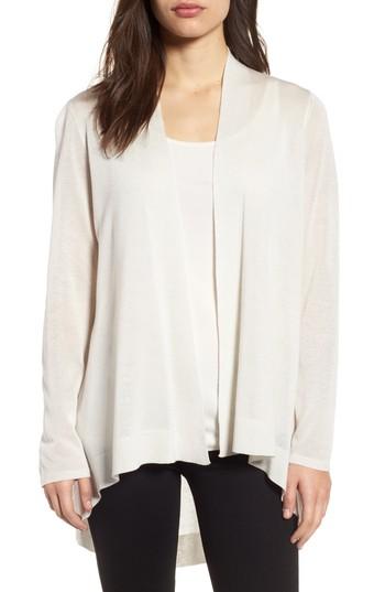 Women's Eileen Fisher Tencel & Merino Wool Shaped Cardigan, Size - White