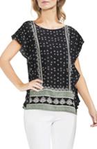 Women's Vince Camuto Ruffle Sleeve Fan Print Blouse, Size - Black