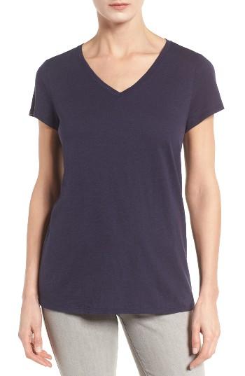 Women's Eileen Fisher Organic Cotton V-neck Tee, Size - Blue