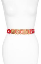 Women's Moschino Logo Plate Polka Dot Saffiano Leather Belt - Red/ Gold