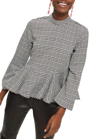 Women's Topshop Check Peplum Blouse Us (fits Like 2-4) - Grey
