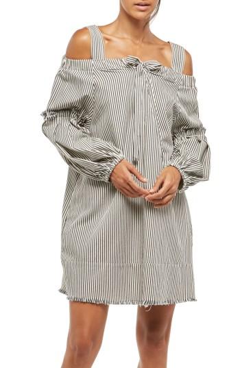 Women's Alpha & Omega Stripe Off The Shoulder Dress - Black