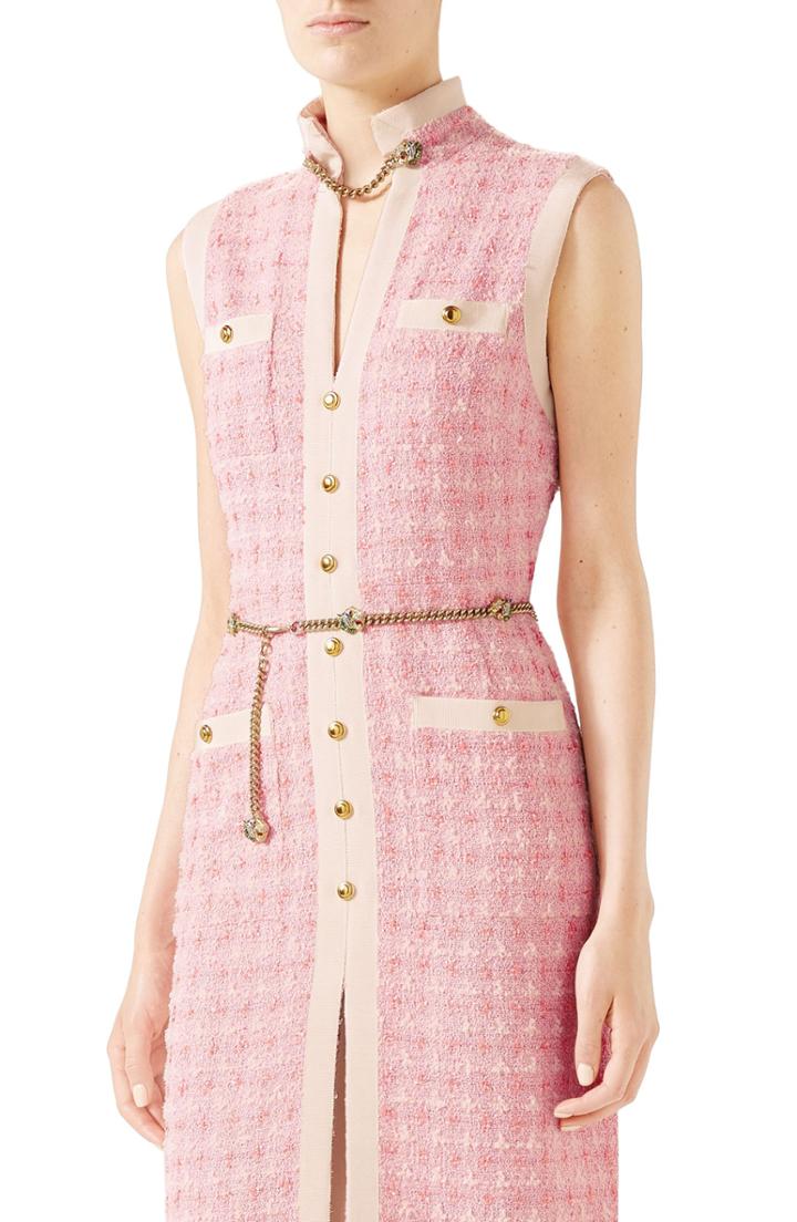Women's Gucci Chain Embellished Tweed Dress Us / 42 It - Pink