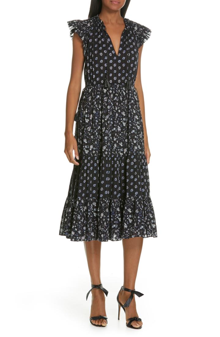 Women's Ulla Johnson Benita Mixed Floral Print Midi Dress - Blue