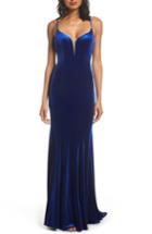 Women's La Femme Crisscross Back Velvet Gown - Blue
