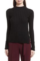 Women's Theory Wide Ribbed Mock Neck Wool Sweater, Size - Black