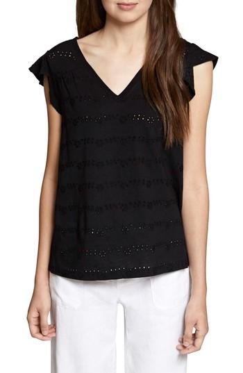 Women's Sanctuary Illia Ruffle Eyelet Cotton Blend Top, Size - Black