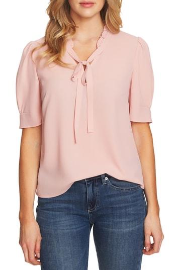 Women's Cece Ruffle V-neck Bow Tie Top, Size - Pink