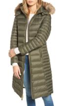 Women's Kate Spade New York Down Puffer Coat With Faux Fur Trim - Green