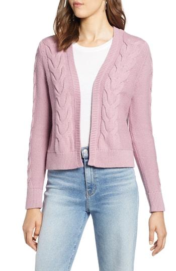 Women's Halogen Open Front Cable Cardigan - Purple