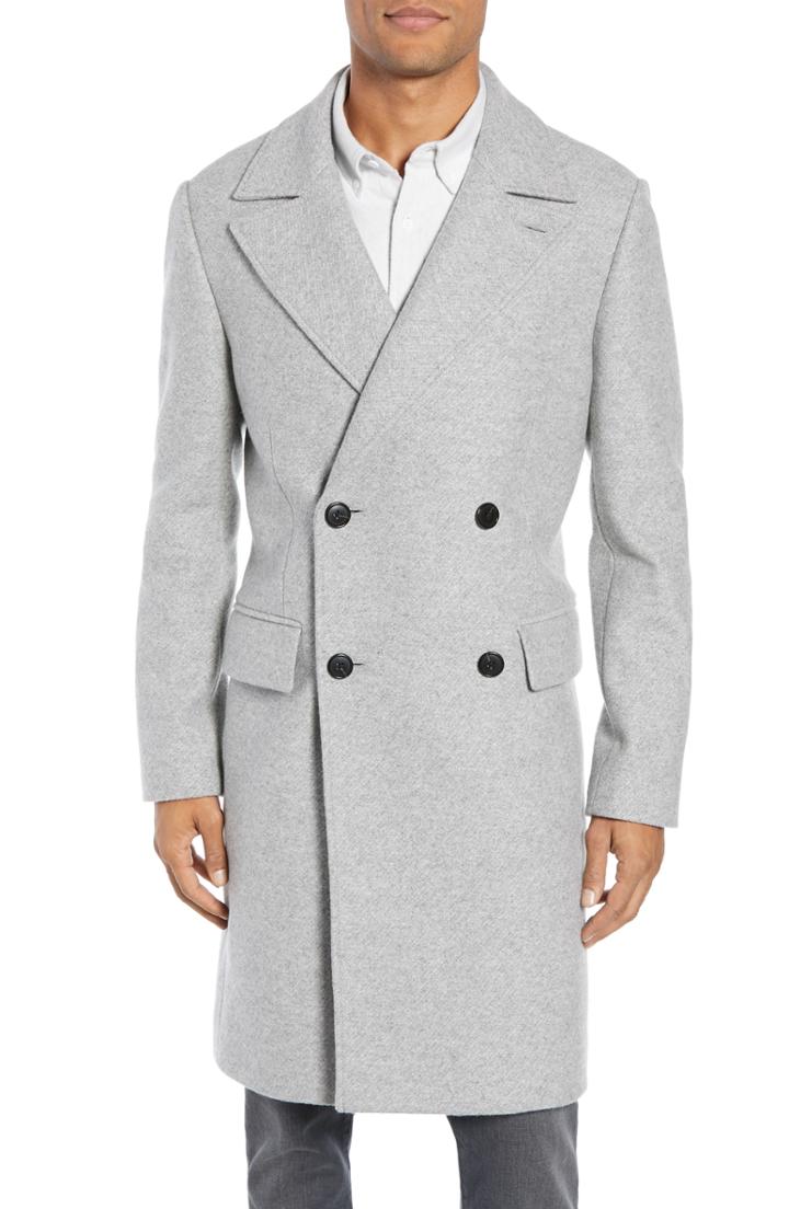 Men's Club Monaco Trim Fit Double Breasted Wool Blend Topcoat - Grey