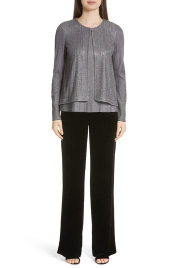 Women's St. John Collection Metallic Plaited Knit High/low Cardigan - Grey
