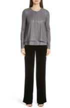 Women's St. John Collection Metallic Plaited Knit High/low Cardigan - Grey