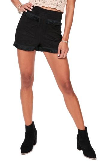 Women's Missguided Fringe Detail Faux Suede Shorts Us / 14 Uk - Black