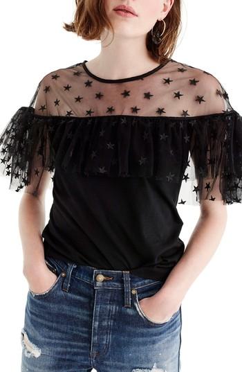 Women's J.crew Starry Tulle Top - Black