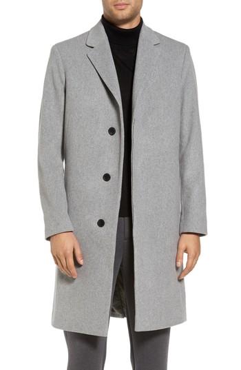 Men's Theory Bower Melton Wool Blend Topcoat - Grey