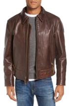 Men's Schott Nyc Antique Vintage Style Leather Moto Jacket - Brown