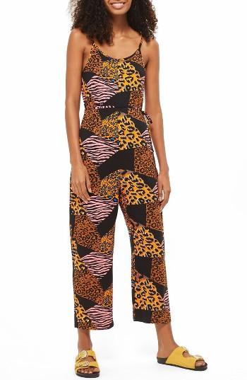 Women's Topshop Animal Print Jumpsuit Us (fits Like 0) - Black