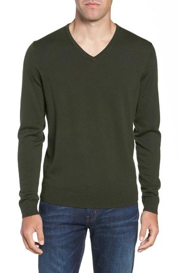 Men's Nordstrom Men's Shop V-neck Merino Wool Sweater, Size - Green