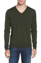 Men's Nordstrom Men's Shop V-neck Merino Wool Sweater, Size - Green