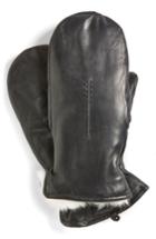 Women's Fownes Brothers Genuine Rabbit Fur Lined Leather Mittens - Black